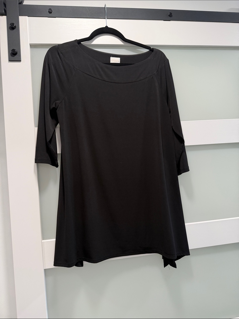Chico's Black Boatneck Tunic with Three-Quarter Sleeves